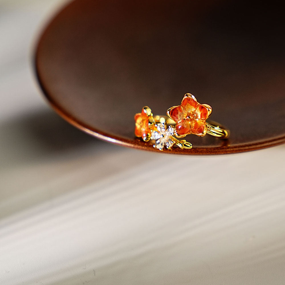 Prosperous Red Peach Blossom Ring