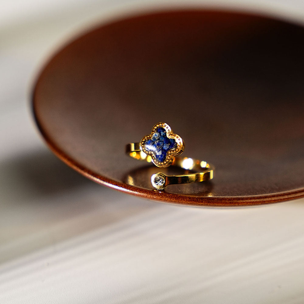 Lapis Four-Leaf Clover Ring