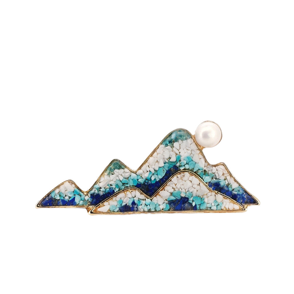 Lapis Lazuli Landscape Brooch with Inlaid Colored Stones