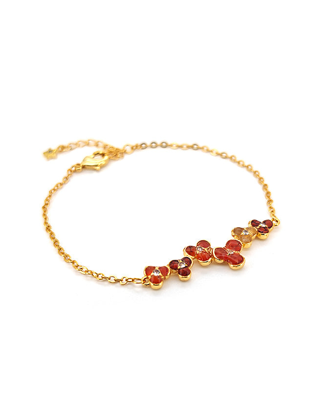 Color Stone Inlay Bracelet – Three-Petal Flower, Prosperous Red Series