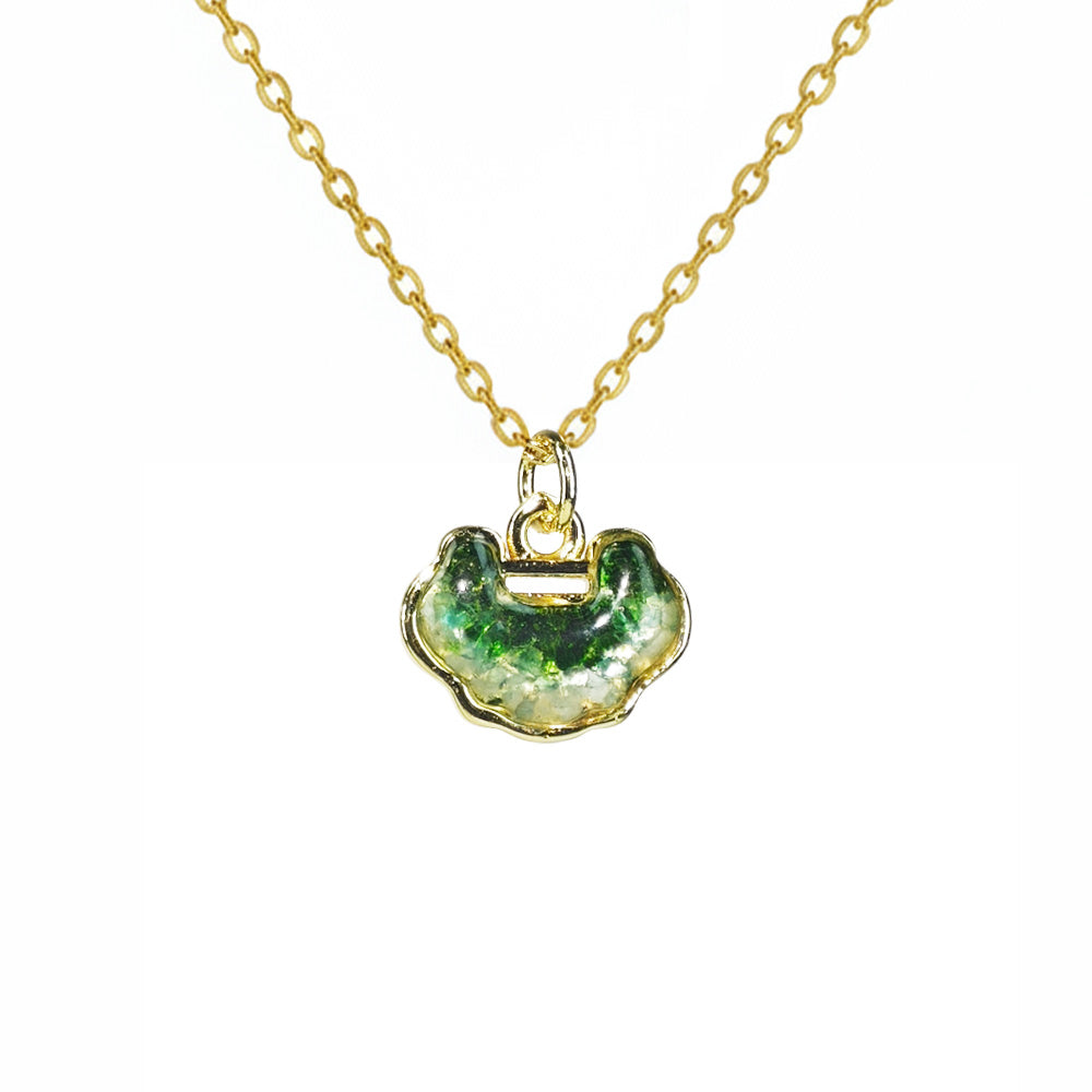 Color Stone Inlaid Emerald Green Longevity Lock Necklace