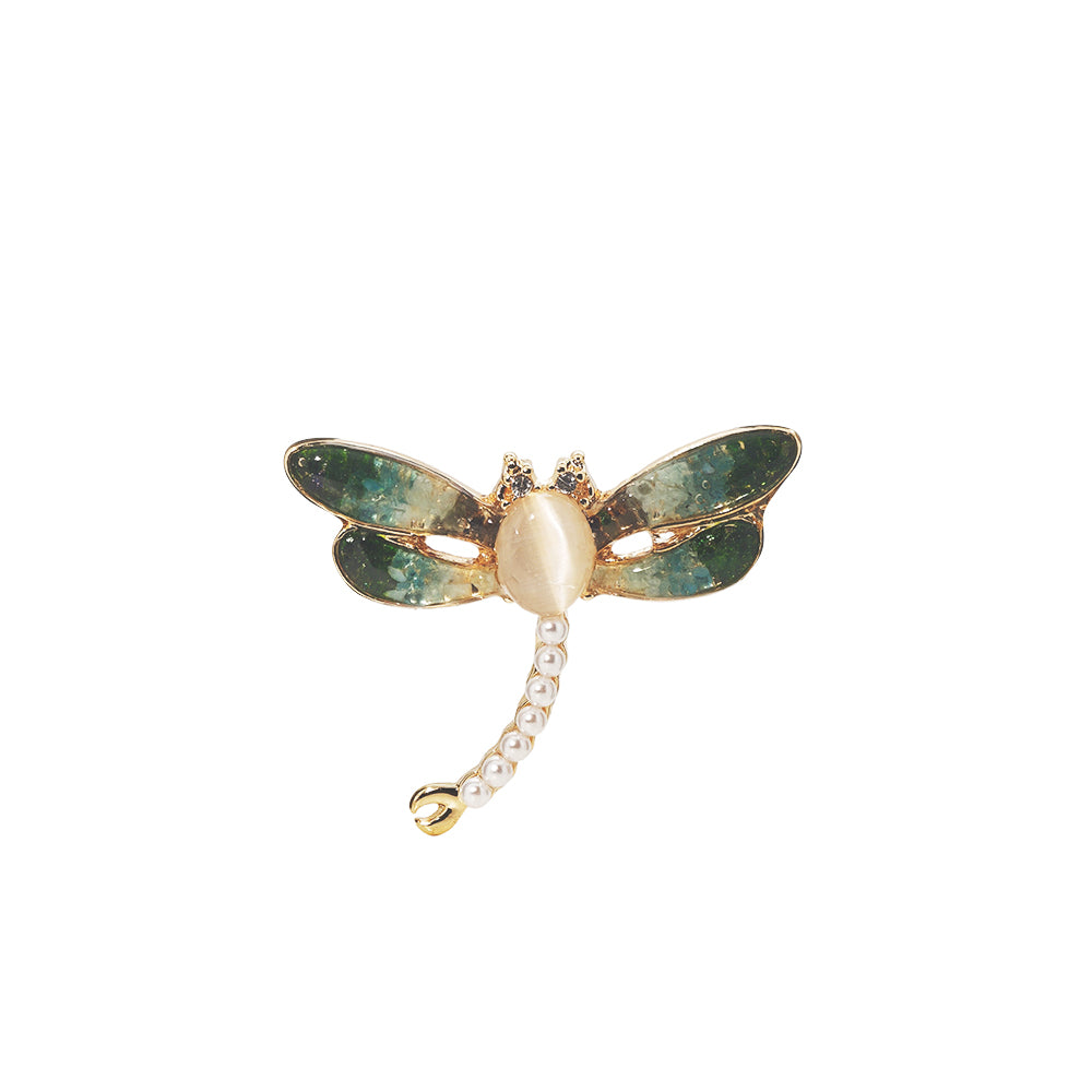 Jade Green Stone Inlay Dragonfly Shape Brooch