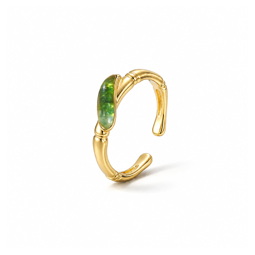 Colored Stone Inlaid Emerald Green Gradient Bamboo Leaf Ring