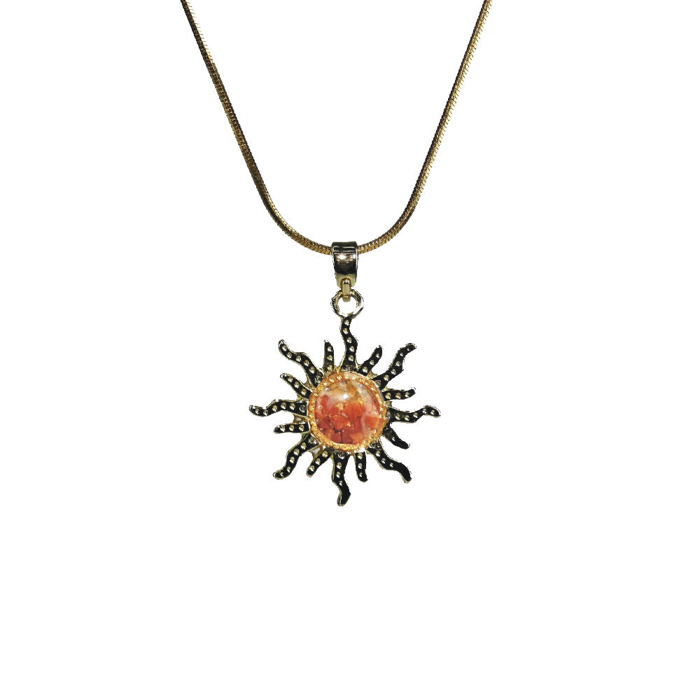 Color Stone Inlay Sun Necklace – Vibrant Red