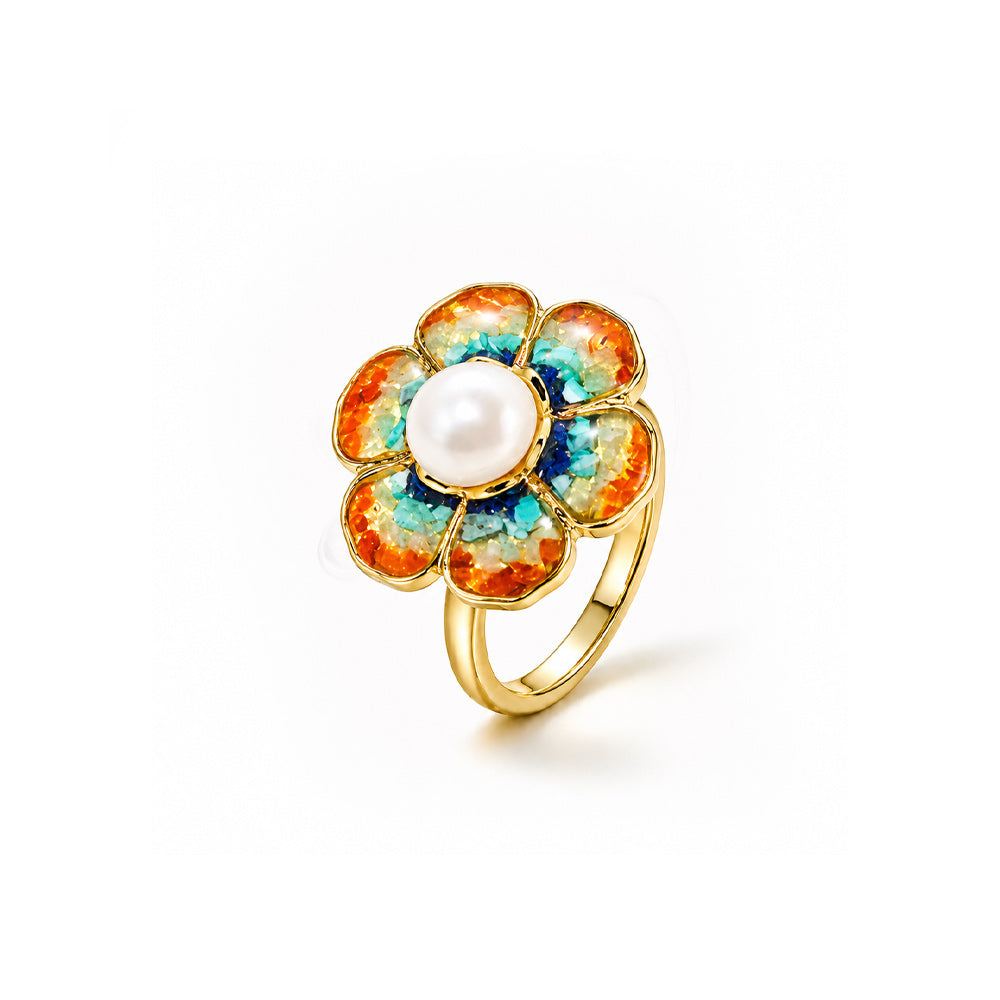Color Stone Inlay South Red Baoxiang Flower Ring – Dunhuang Red
