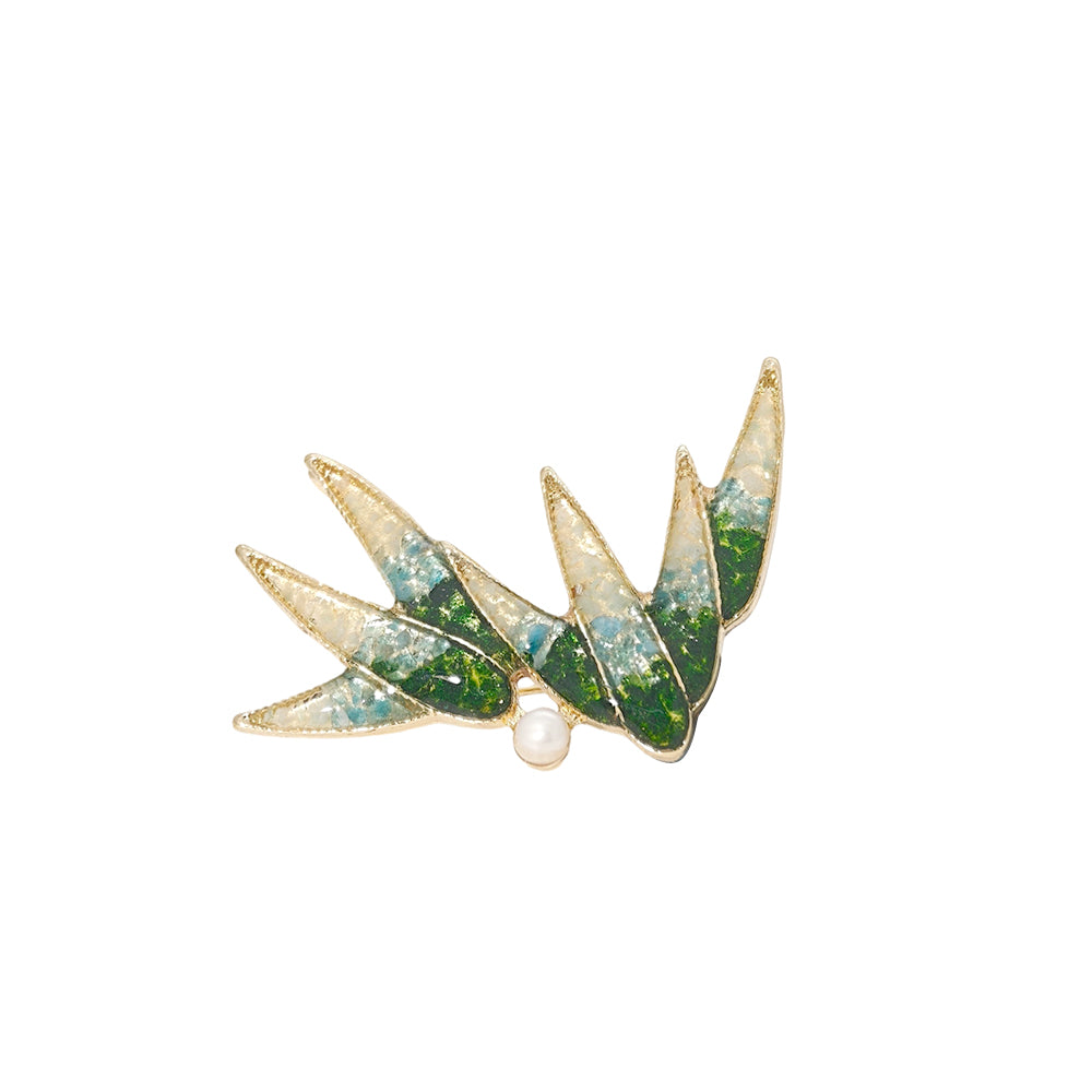 Jade Green Stone Inlay Bamboo Leaf Brooch