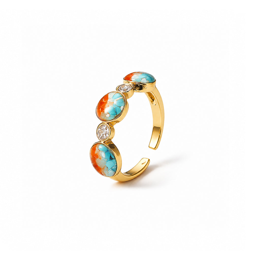 Color Stone Inlay Round Bead Ring – B Style, Dunhuang Red Series