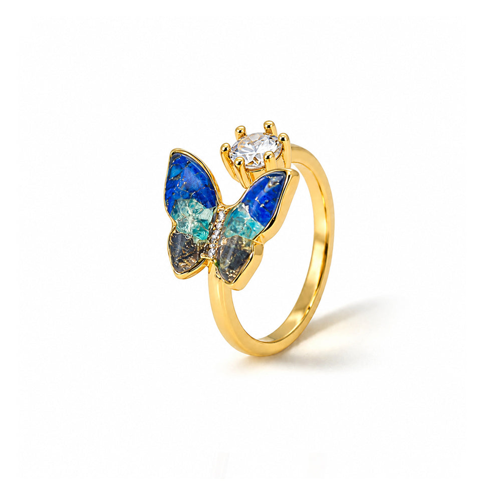 Colored Stone Inlaid Royal Blue Gradient Butterfly Ring