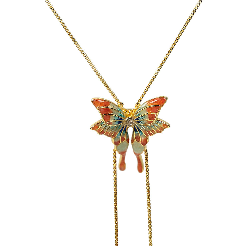 Color Stone Inlay Large Butterfly Necklace – Dunhuang Red