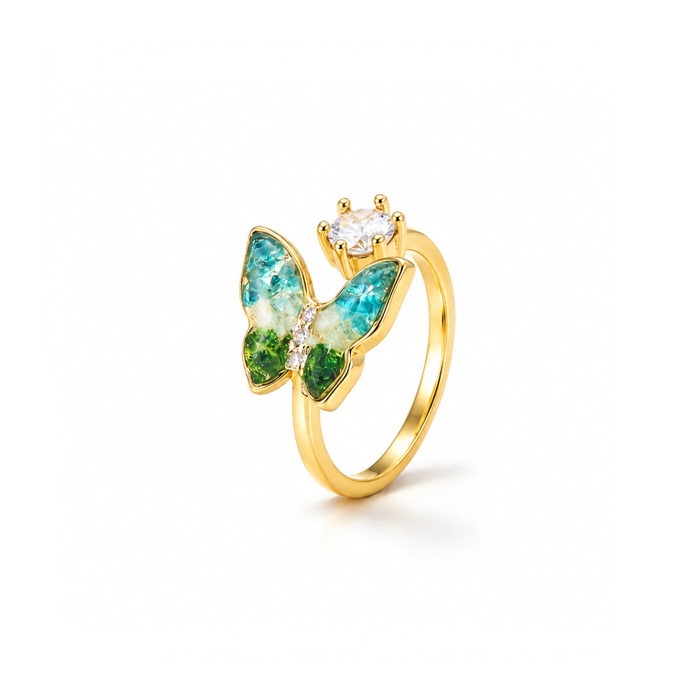 Colored Stone Inlaid Jade Green Gradient Butterfly Ring
