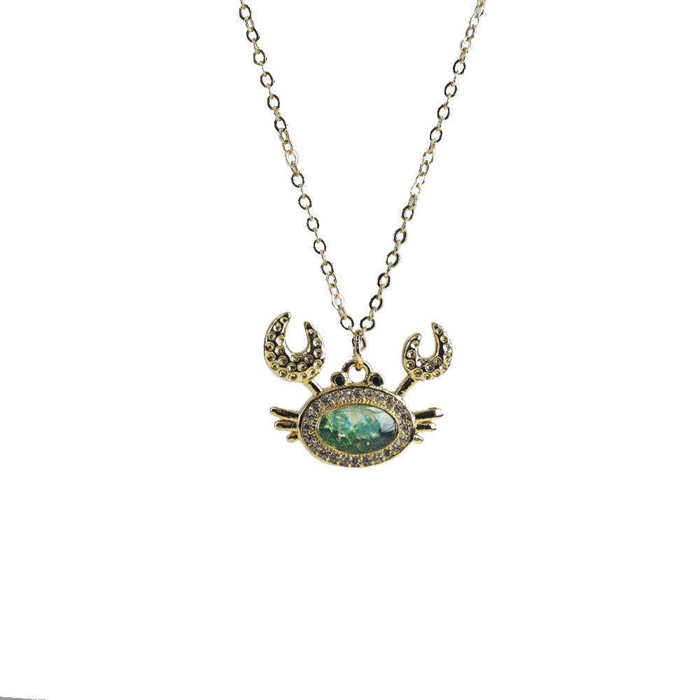 Color Stone Inlaid Emerald Green Crab Necklace