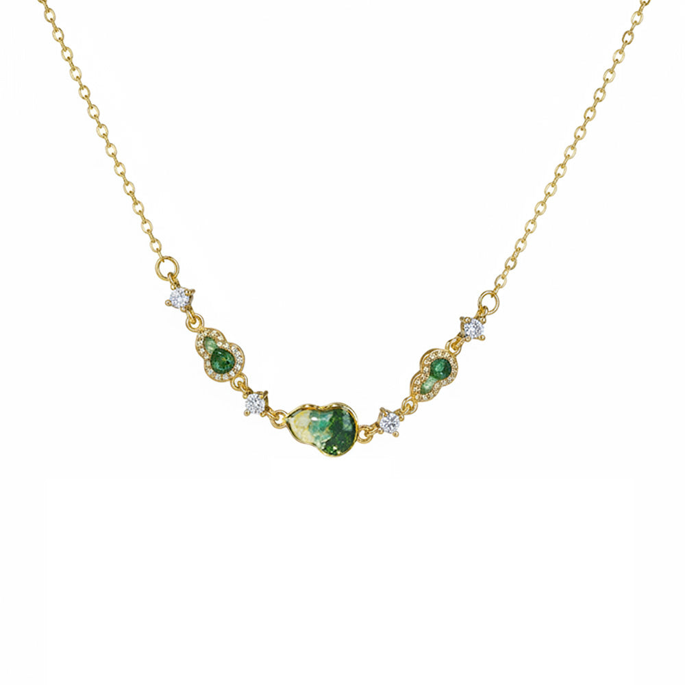 Color Stone Inlay Necklace – Gourd B, Jade Green