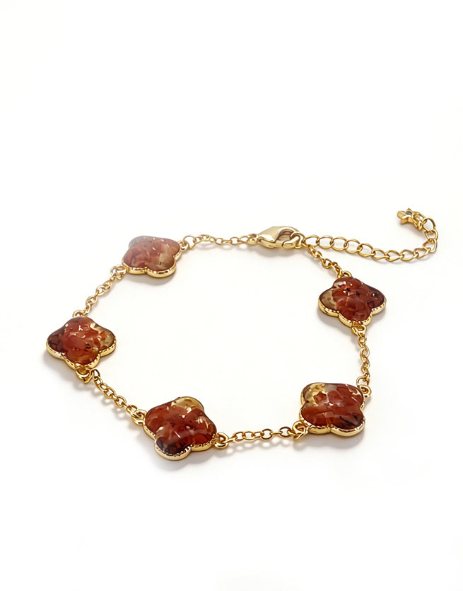 Color Stone Inlay Bracelet – Four-Leaf Clover, Prosperous Red Series
