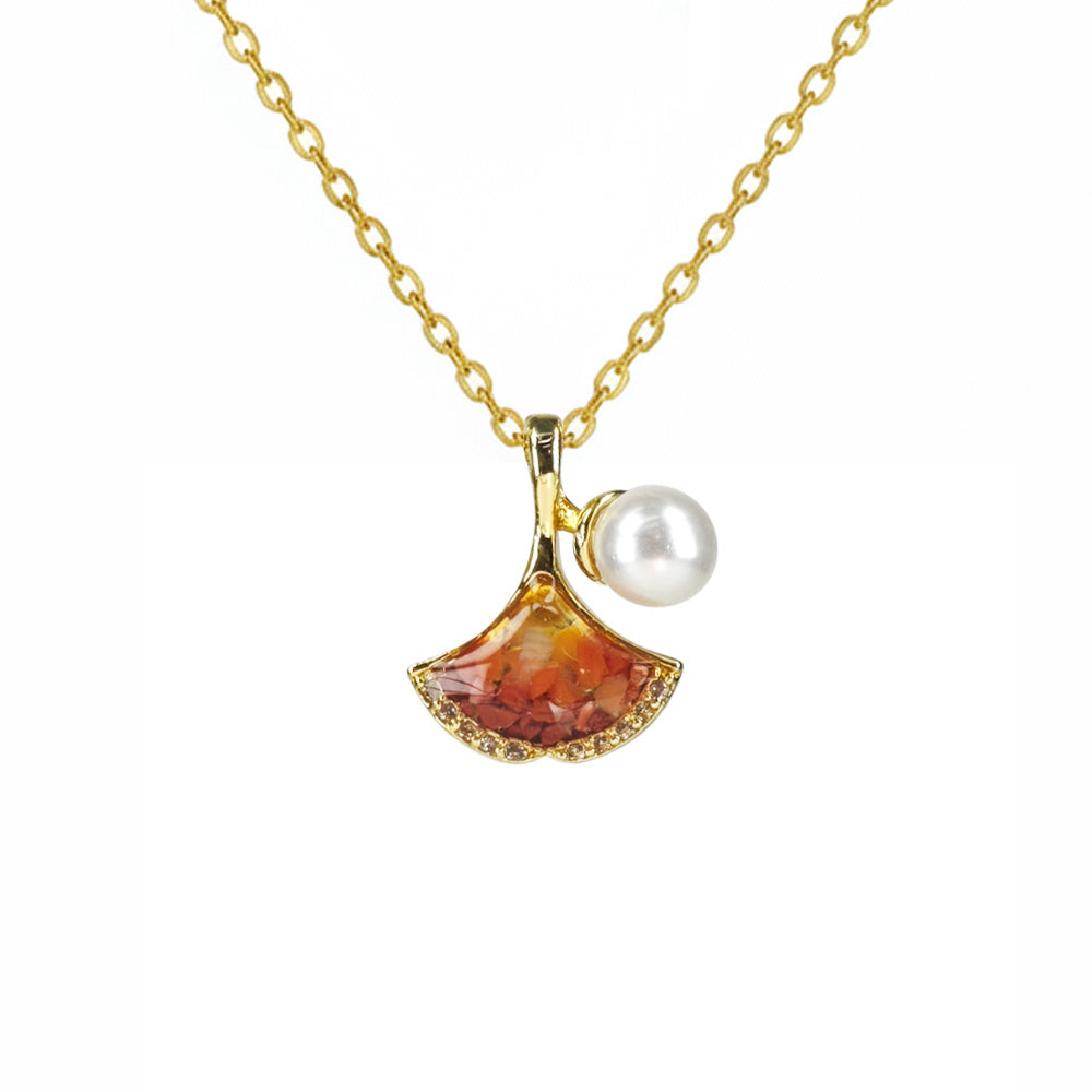 Color Stone Inlay Necklace – Ginkgo Leaf, Prosperous Red