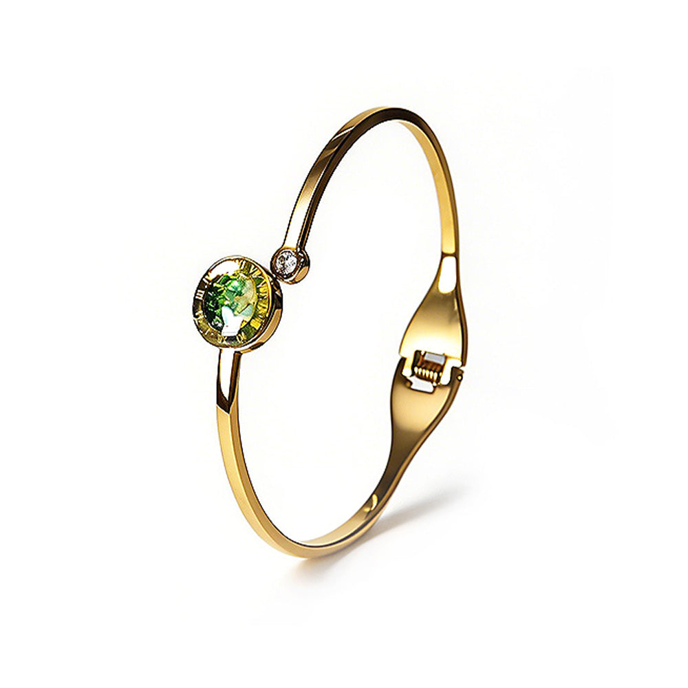 Color Stone Inlay Bracelet – Emerald Gradient Round Bead