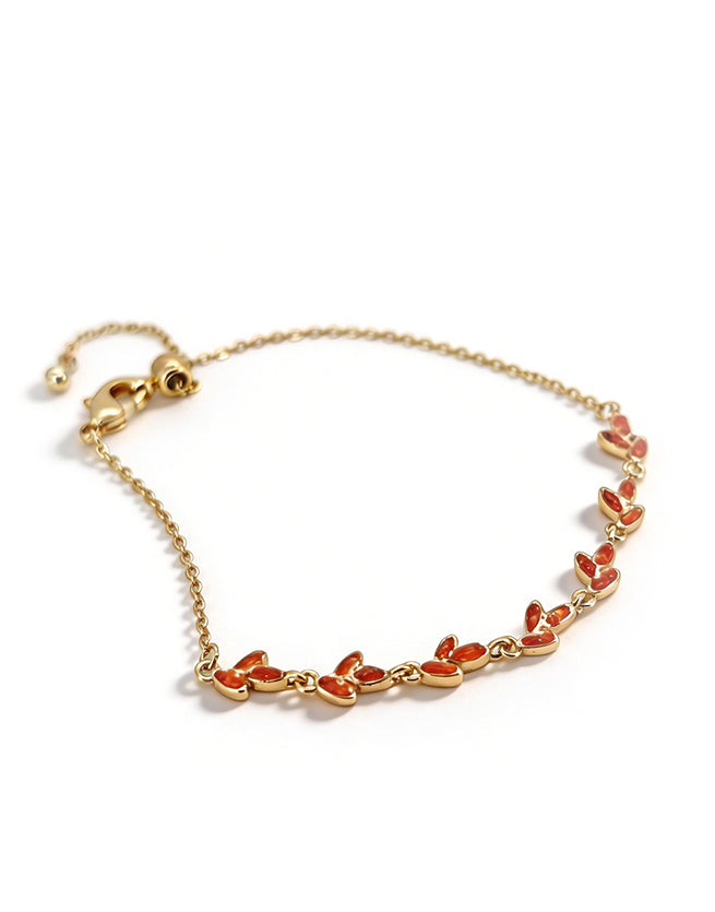 Color Stone Inlay Bracelet – Tiny Leaf, Prosperous Red Series