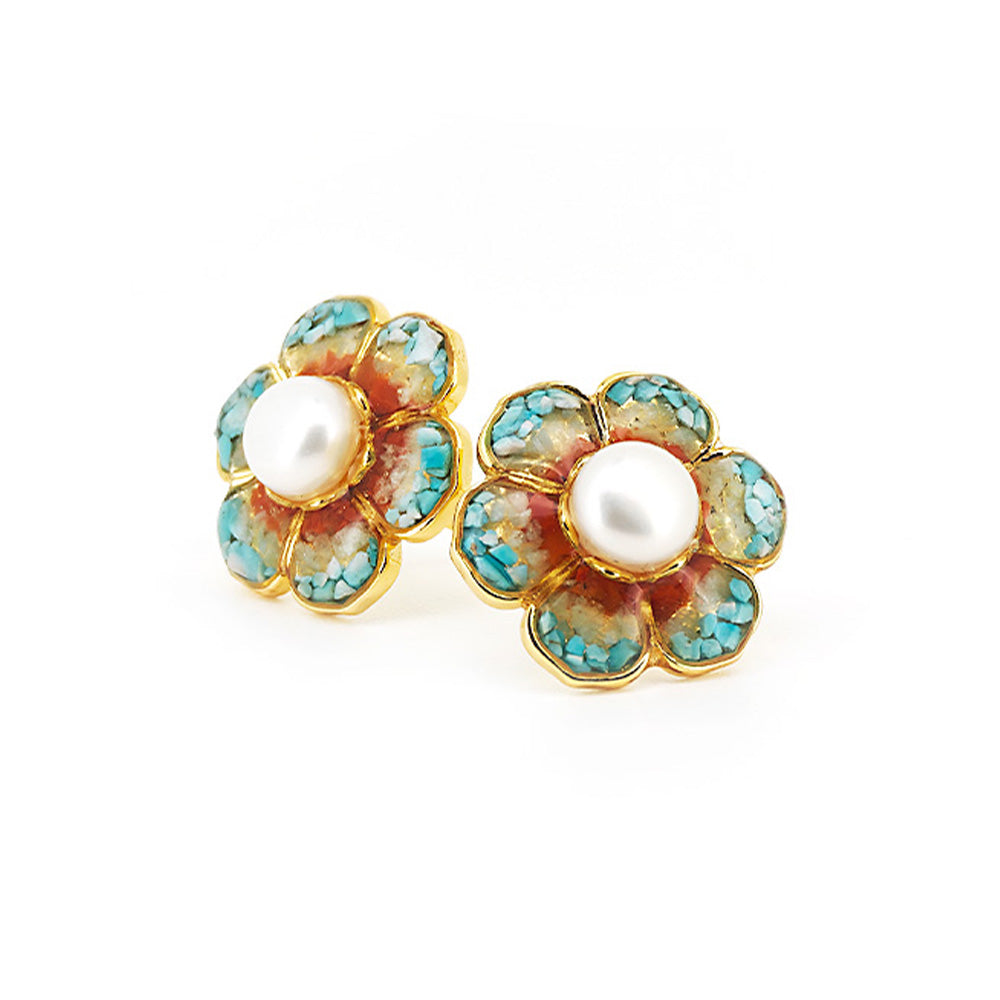 Dunhuang Baoxiang Flower Blue Stud Earrings