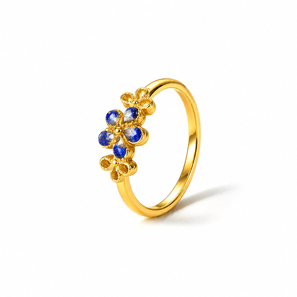 Colored Stone Inlaid Royal Blue Five-Petal Flower Ring