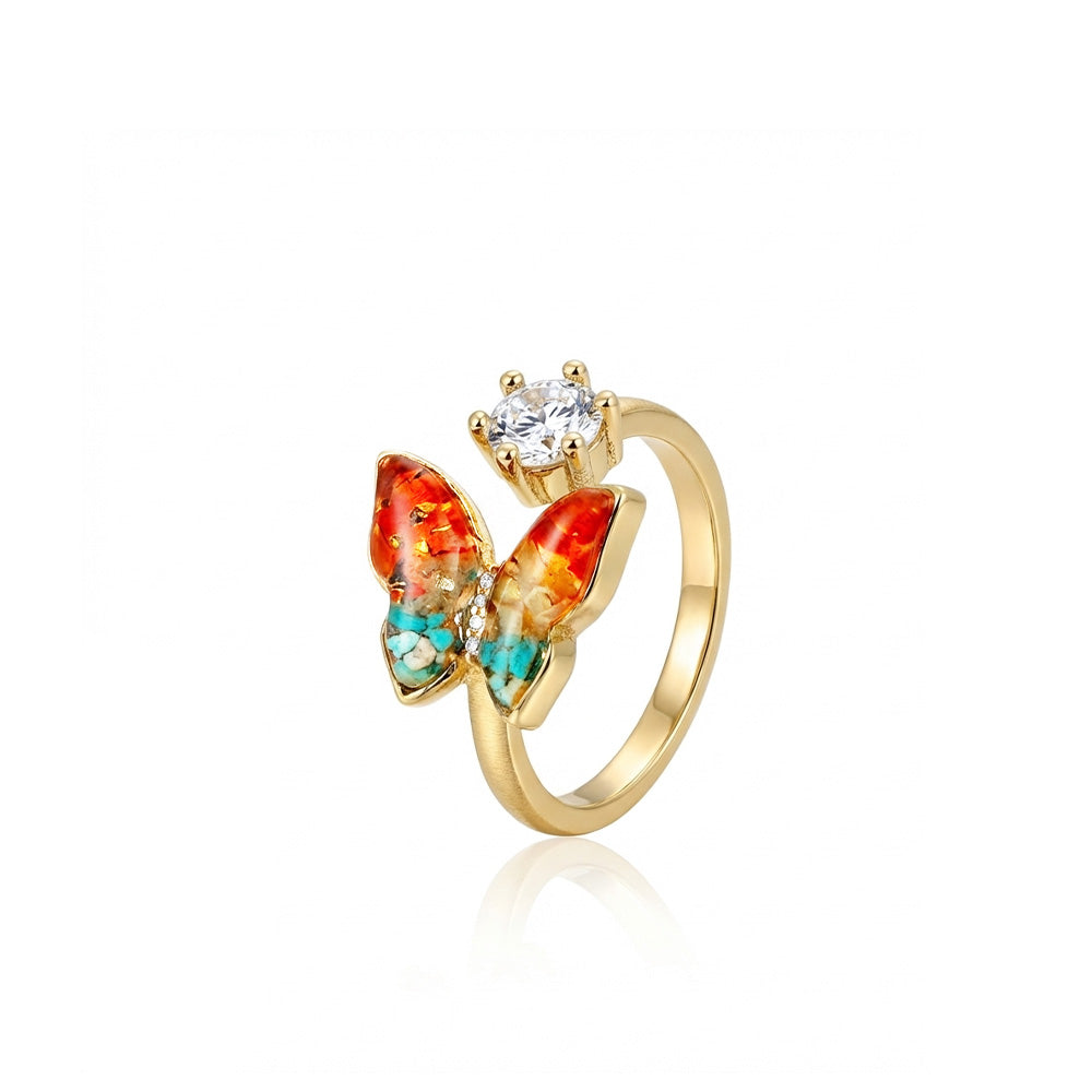 Colored Stone Inlaid Dunhuang Color Butterfly Ring