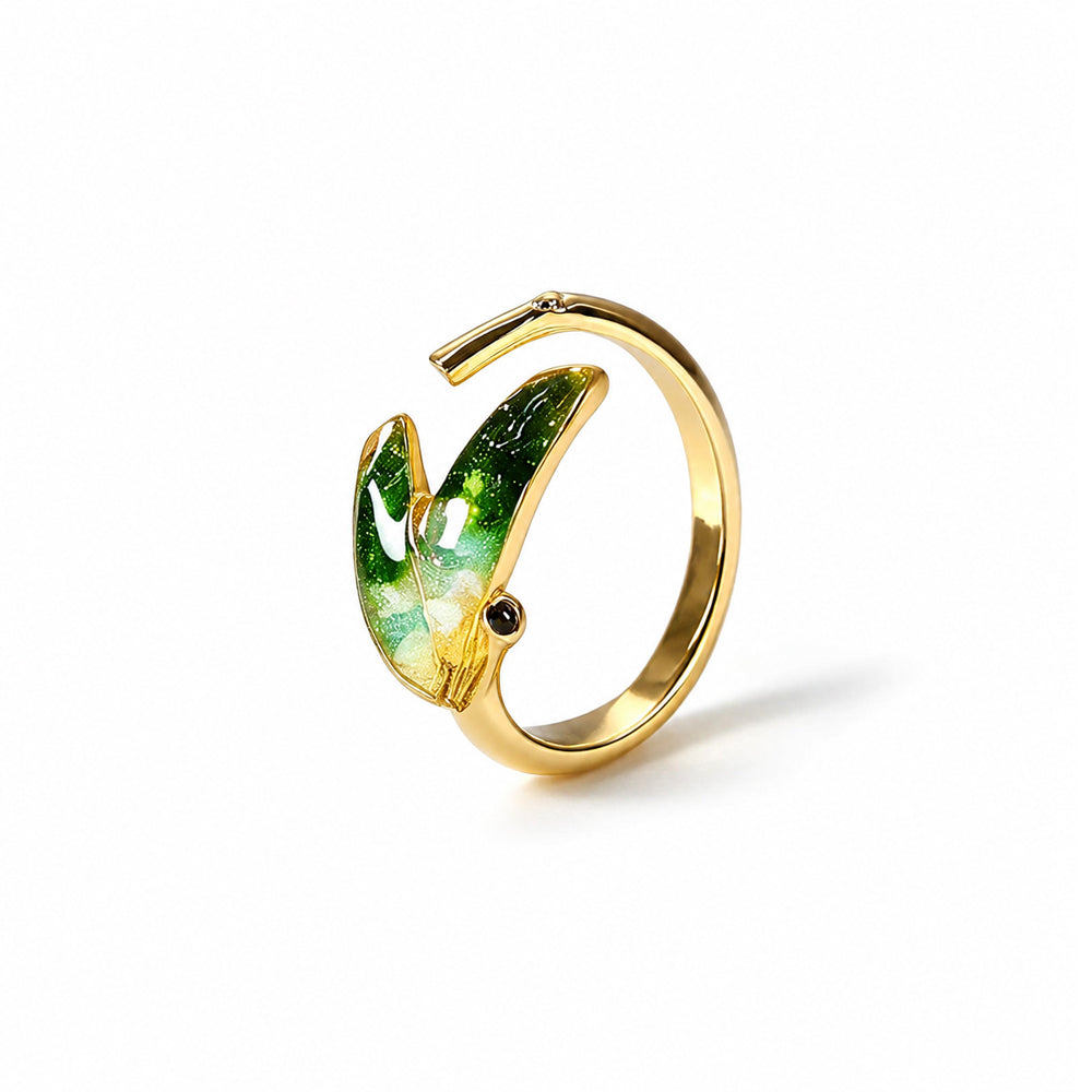 Color Stone Inlay Jade Green Gradient Bamboo Leaf Ring – B Style