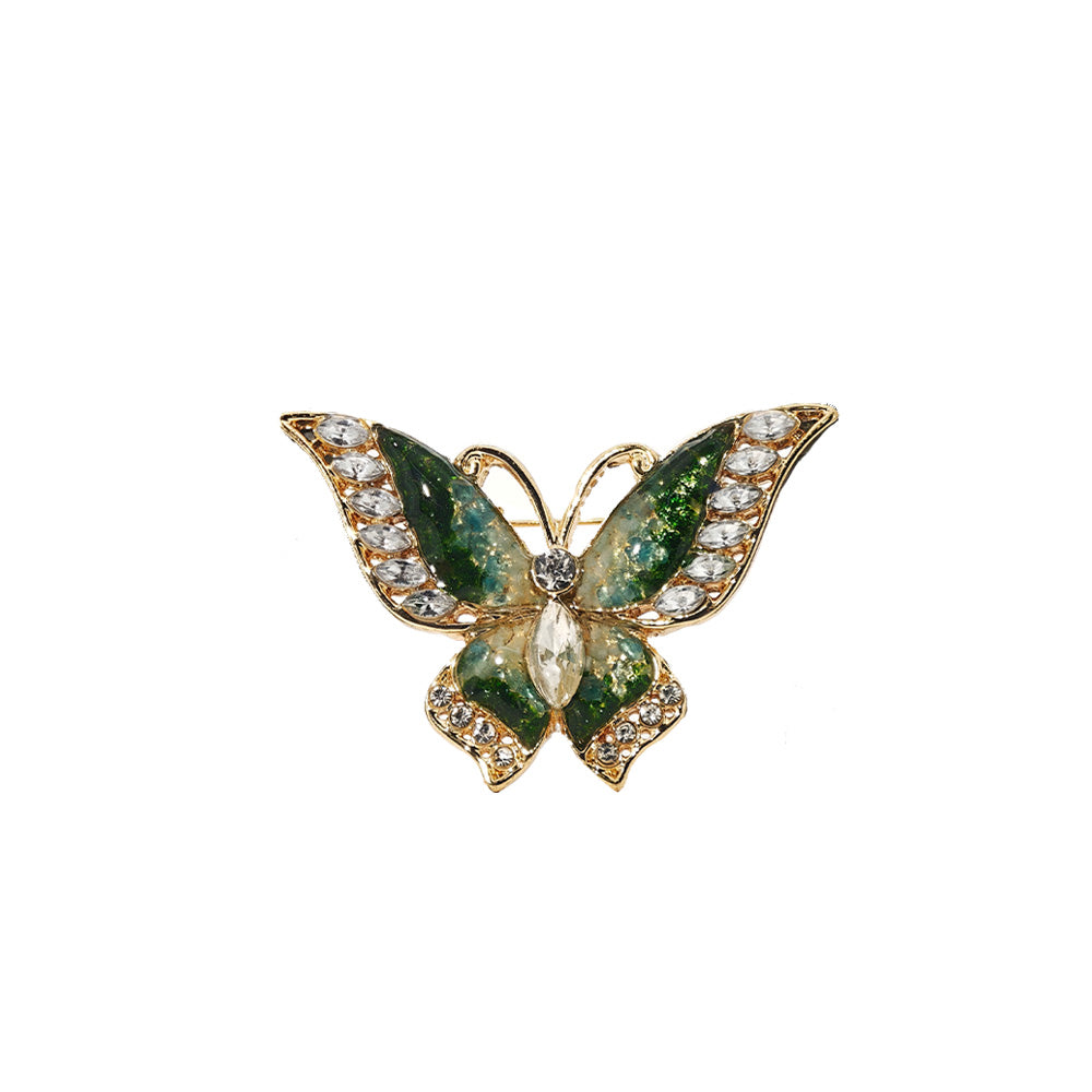 Jade Green Stone Inlay Flying Butterfly Brooch