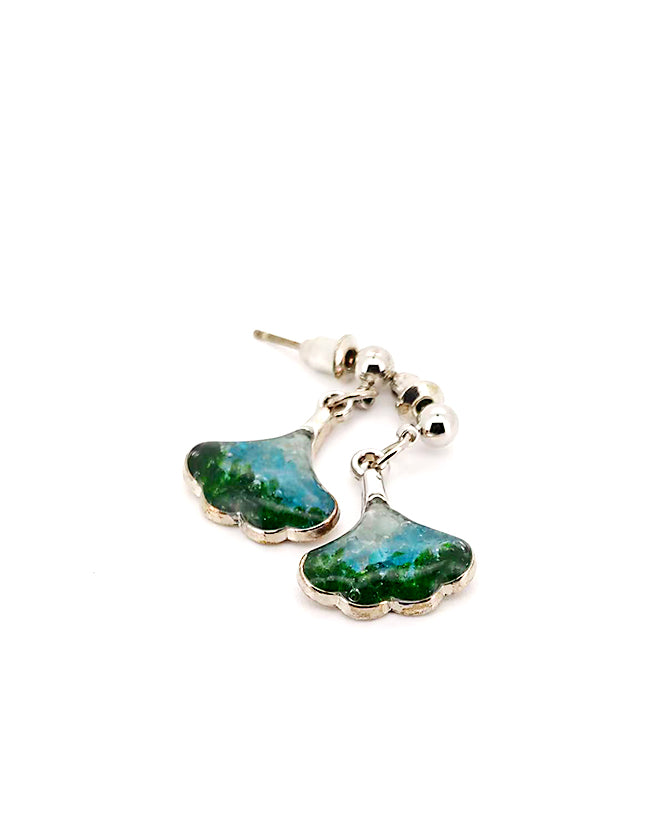 Color Stone Inlay Studs – Ginkgo Leaf, Emerald Green