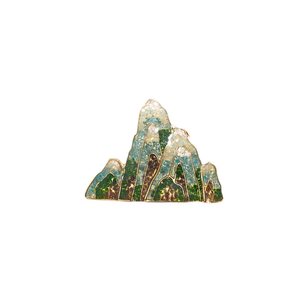 Jadeite Landscape Brooch with Colored Stone Inlay, Style D