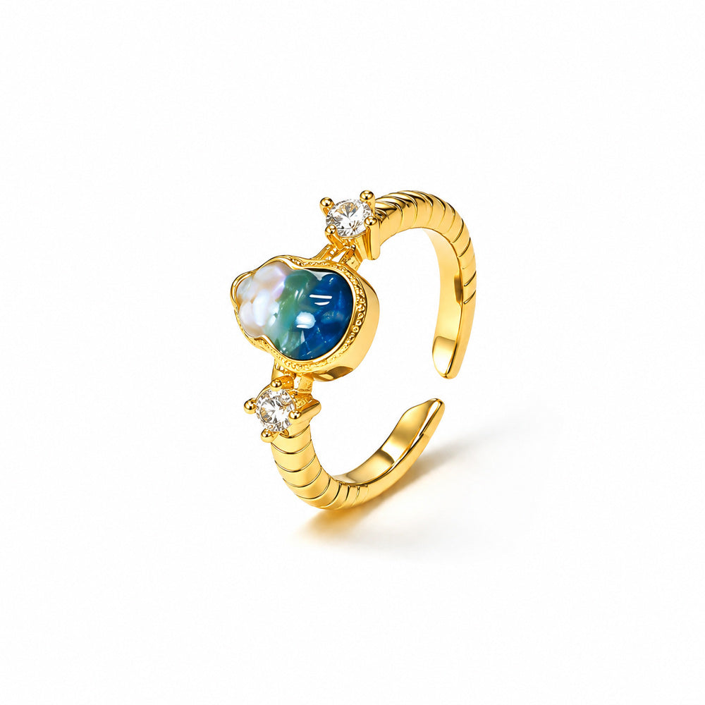 Color Stone Inlay Ring – Gourd, Blue-and-White