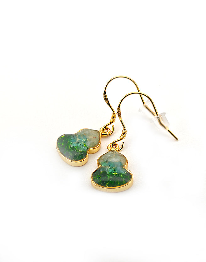 Color Stone Inlay Jade Green Gourd Stud Earrings