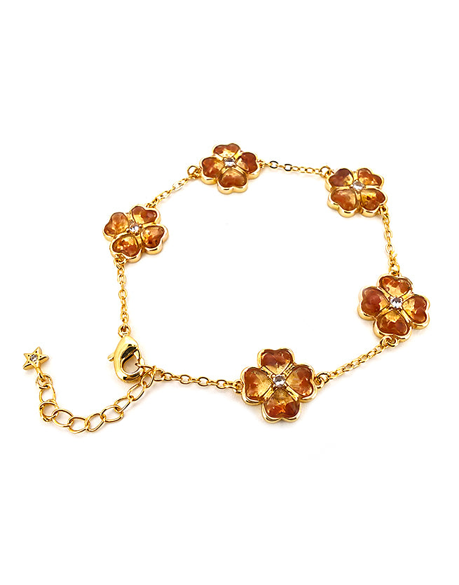 Color Stone Inlay Bracelet – Four-Leaf Clover, Prosperous Red Series