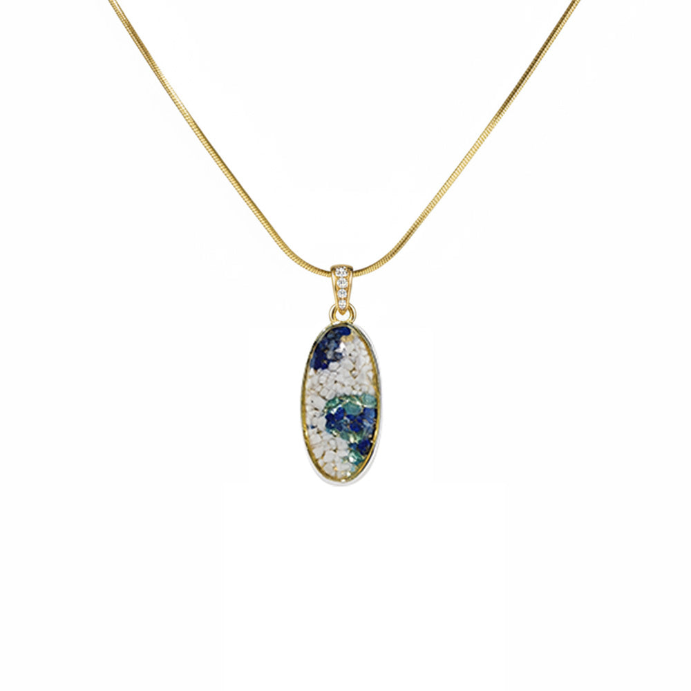 Color Stone Inlay Oval Necklace – Blue & White Style