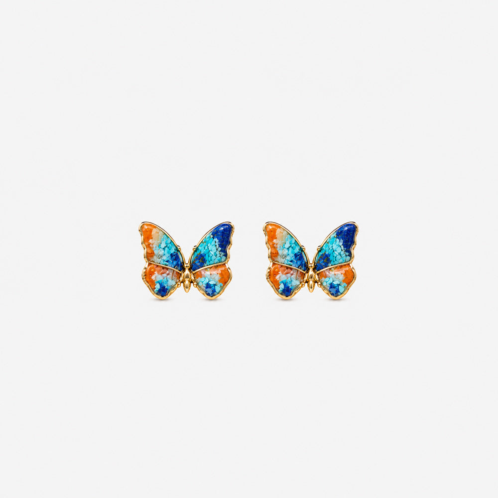 Color Stone Inlay Butterfly Wing Stud Earrings - Dunhuang Series