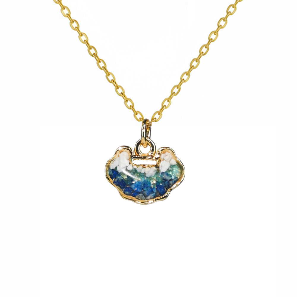 Color Stone Inlay Longevity Lock Necklace – Blue & White