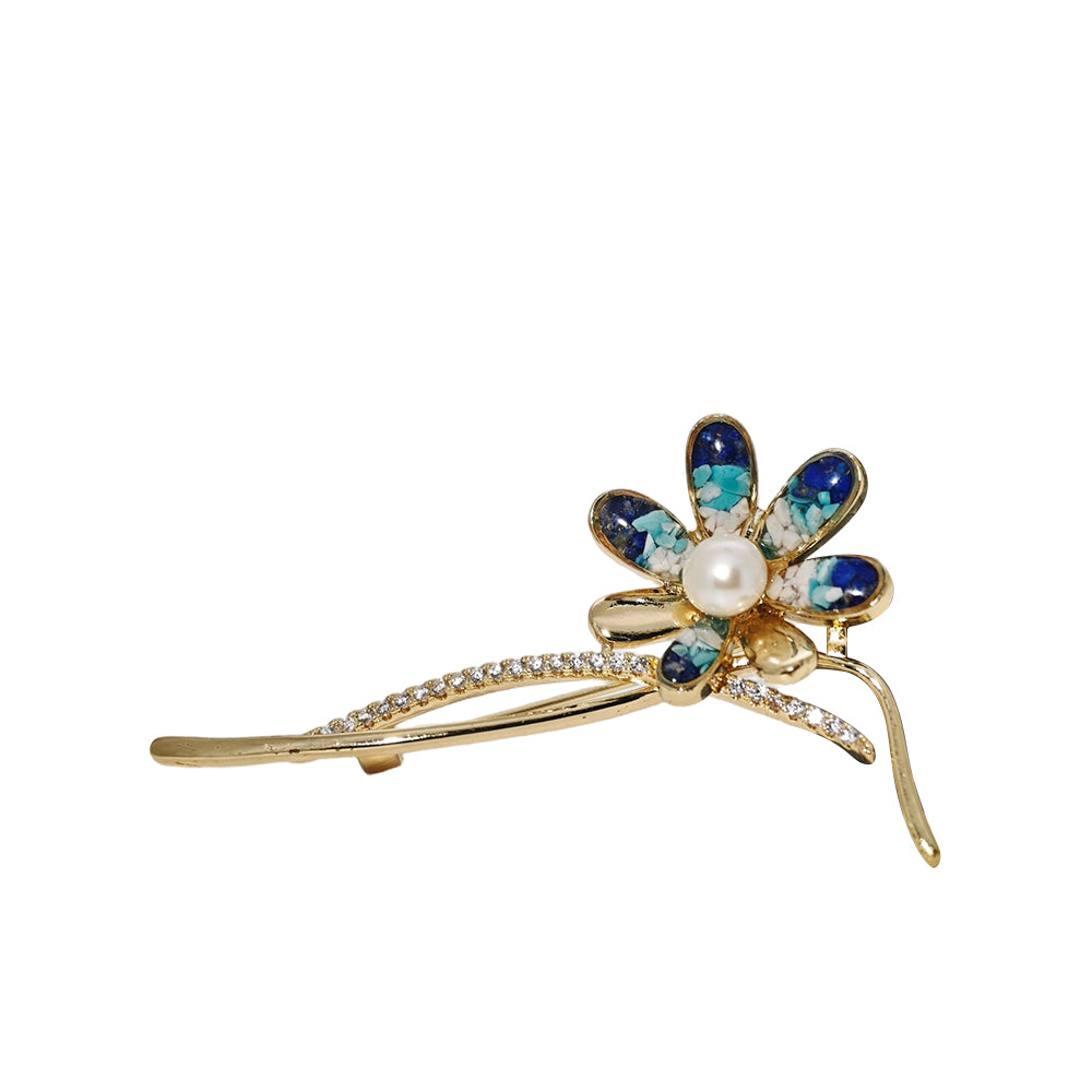 Clover Stone Inlay Daisy Brooch – Blue & White