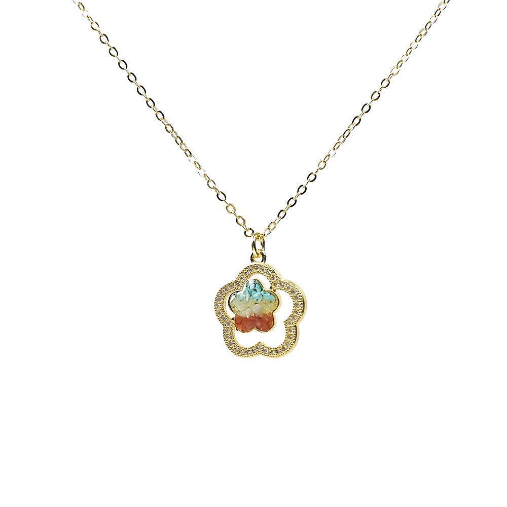 Color Stone Inlay Dunhuang Hollow Plum Blossom Necklace