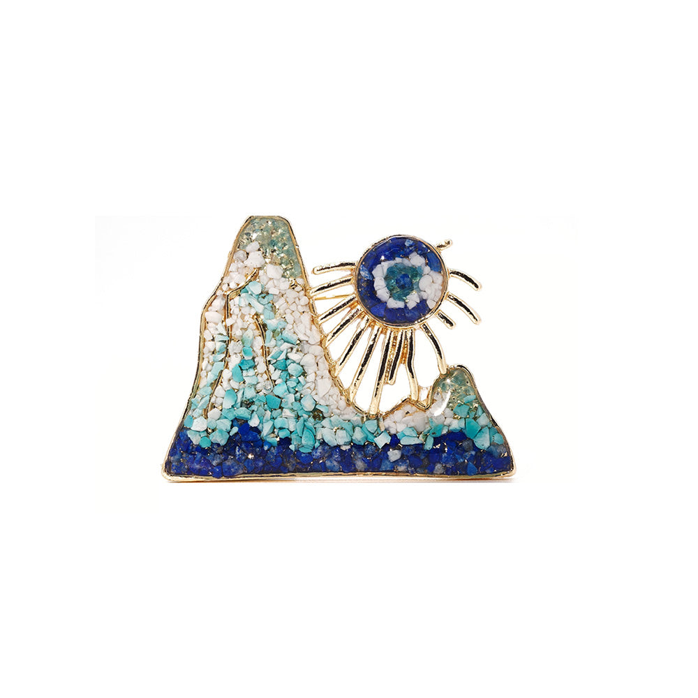Dunhuang-Colored Rising Sun East Brooch Inlaid with Colored Stones