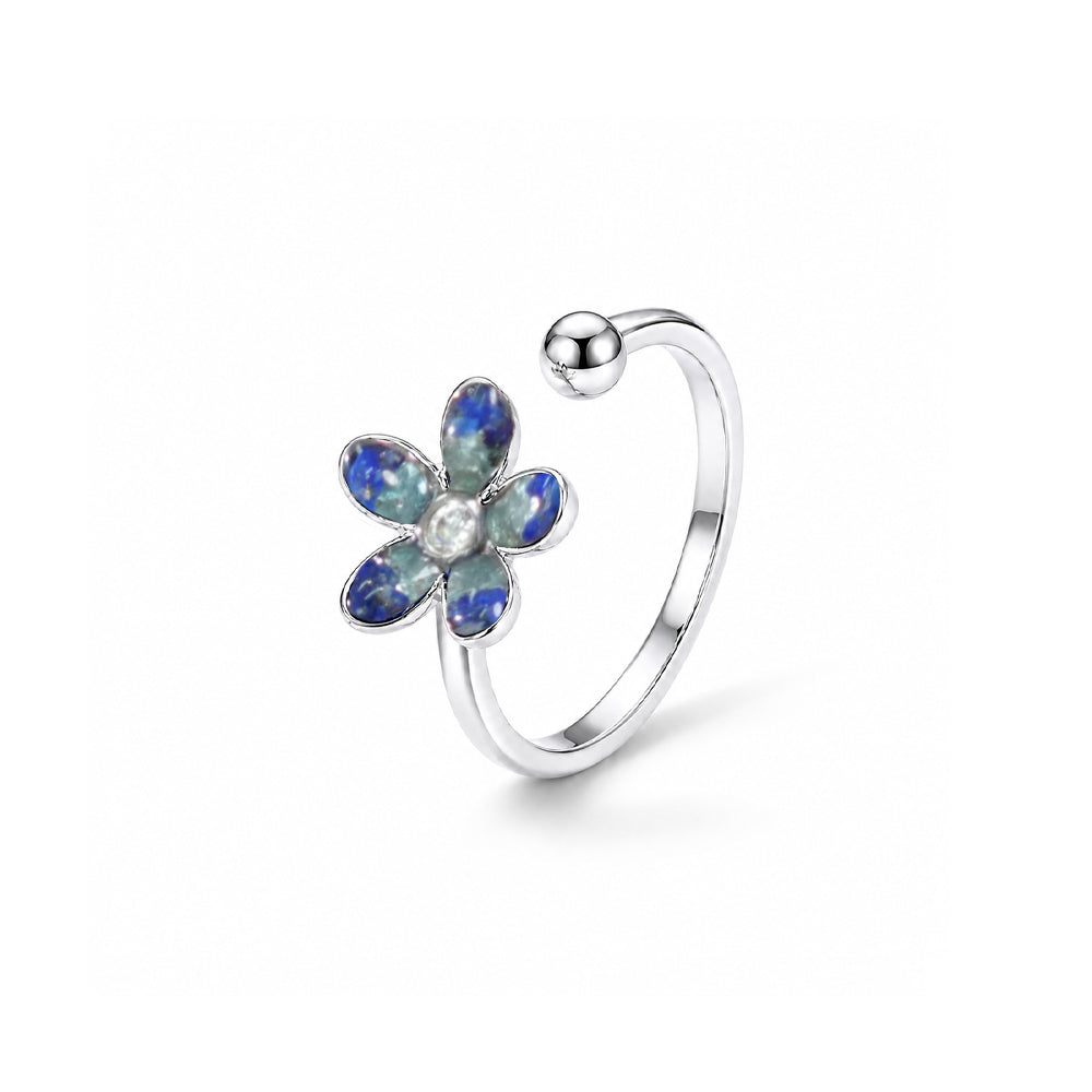 Color Stone Inlay Silver Ring – Royal Blue Daisy