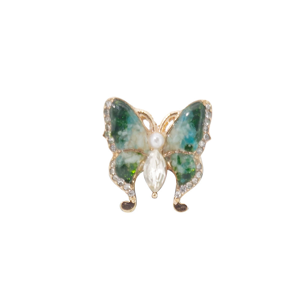 Jade Green Gem Inlay Butterfly Brooch with Pearl