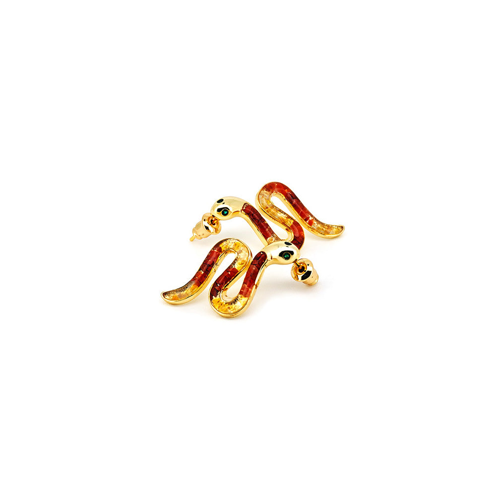 Color Stone Inlay Snake Stud Earrings – Red & Prosperous Series