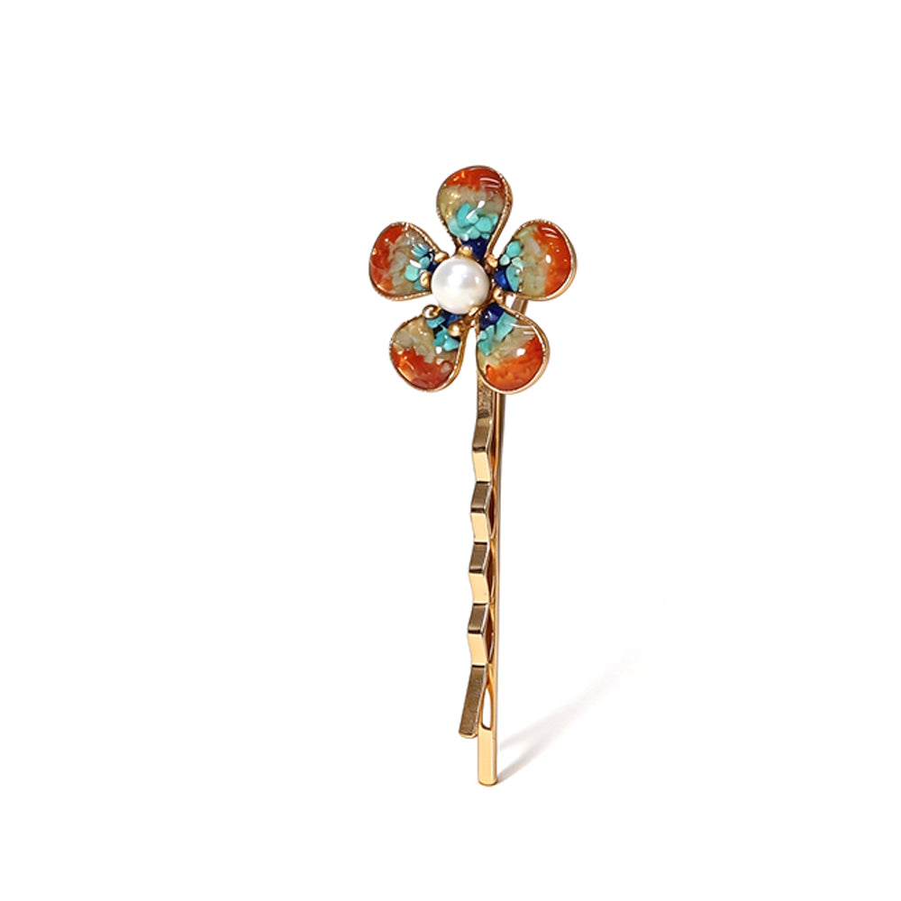 Colorful Stone Inlaid Dunhuang-Colored Peach Blossom Hair Clip