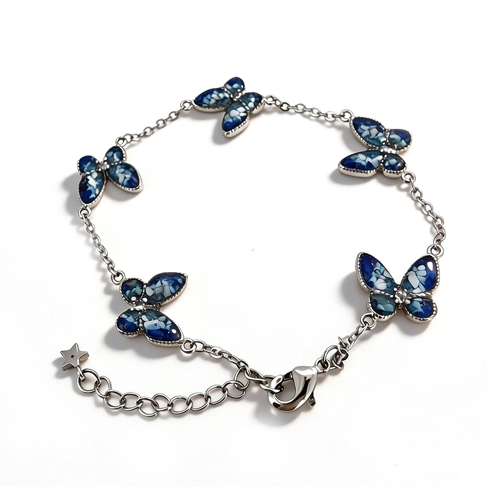 Color Stone Inlay Bracelet – Butterfly, Blue & White Series