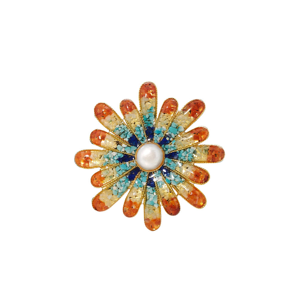 Dunhuang Stone Inlay Chrysanthemum Brooch