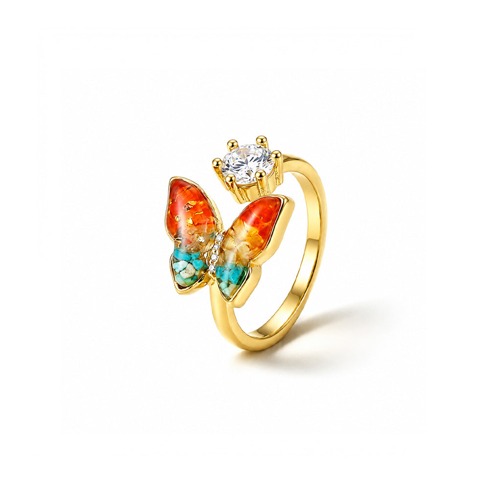 Colored Stone Inlaid Dunhuang Color Butterfly Ring
