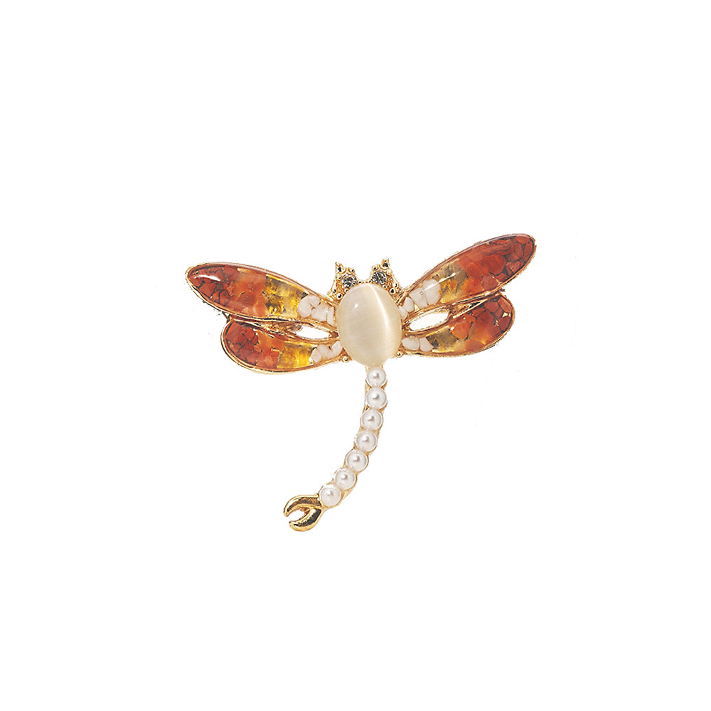 Color Stone Inlay Brooch Dragonfly, Prosperous Red