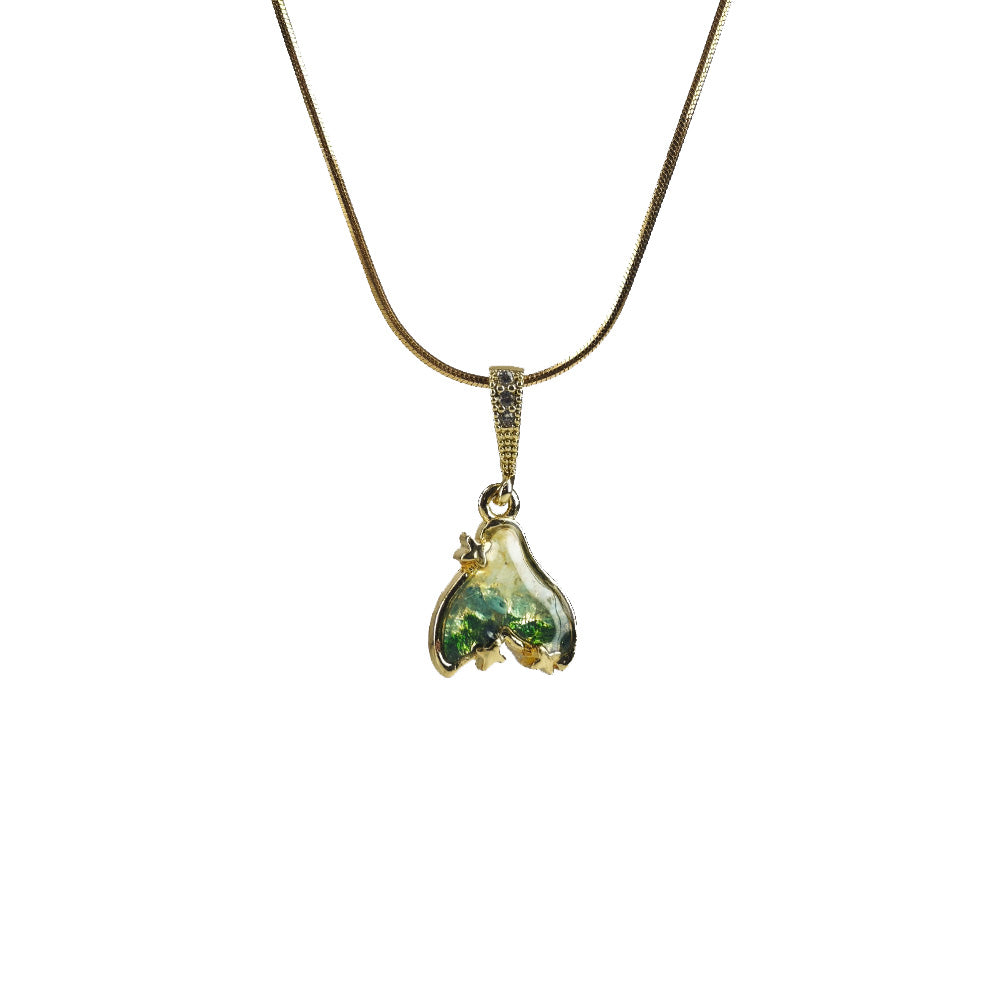Color Stone Inlaid Emerald Green Fishtail Necklace