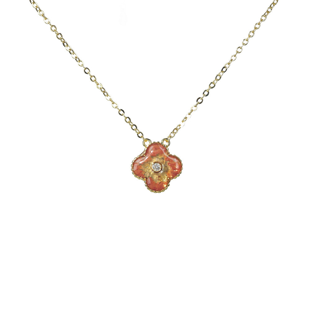 Color Stone Inlay Four-Leaf Clover Necklace – Prosperous Red Double-Sided