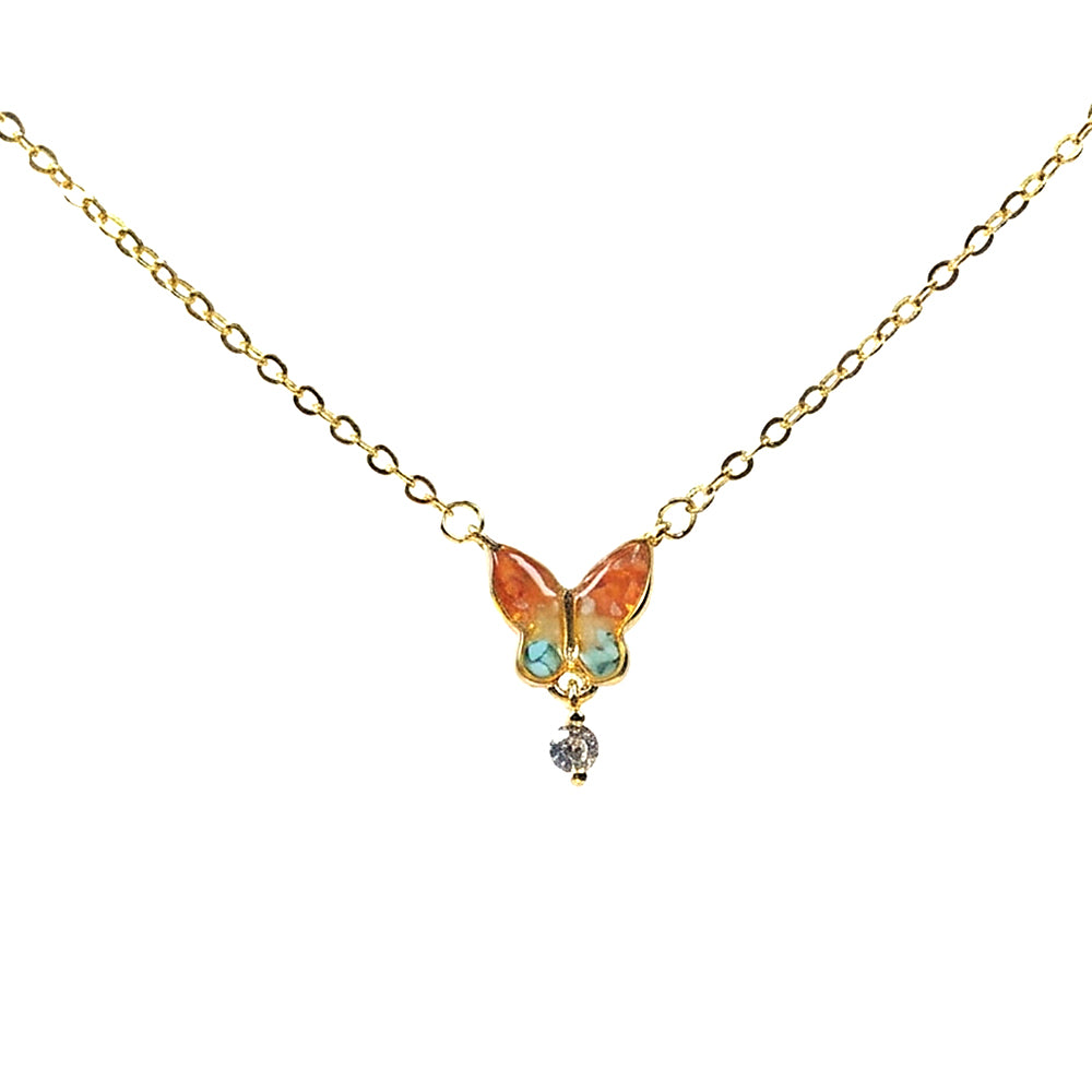 Color Stone Inlay Small Butterfly Necklace – Dunhuang Red