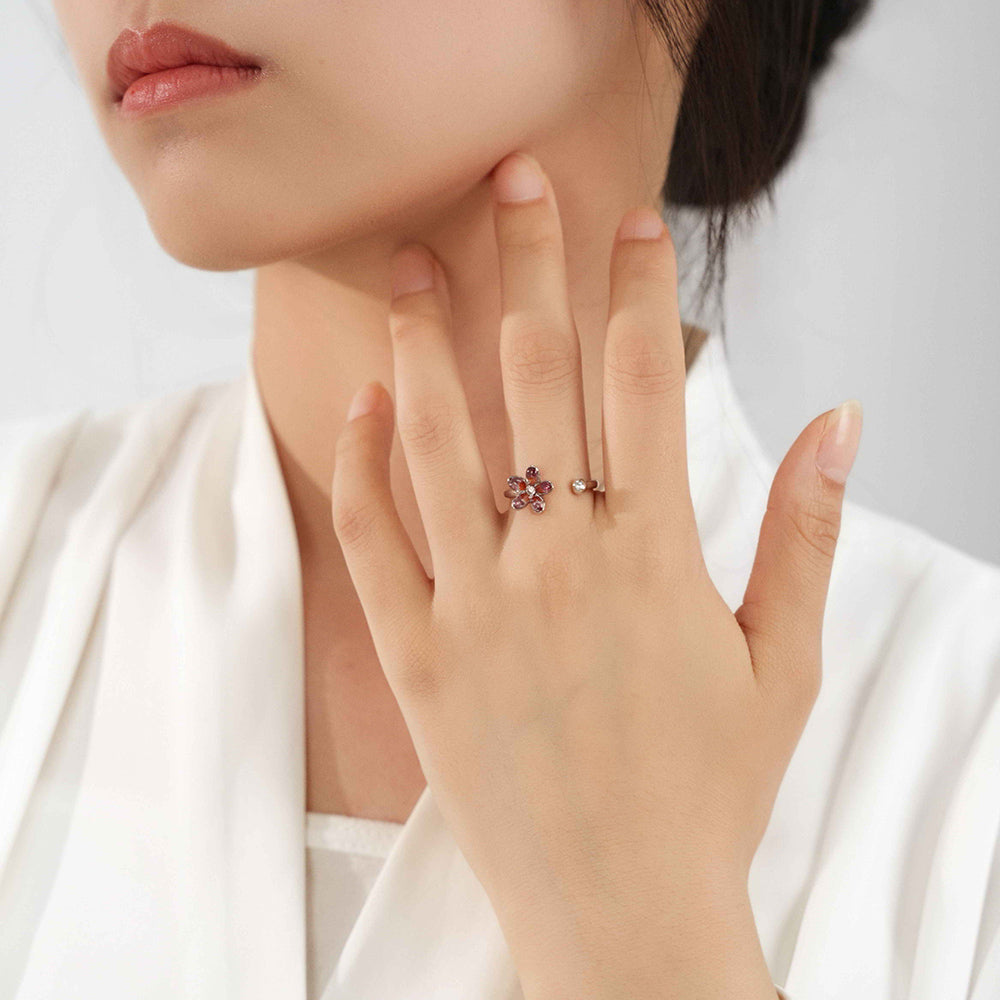 Color Stone Inlay Silver Ring – Plum Daisy