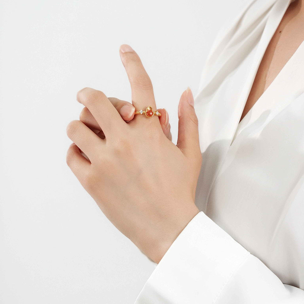 Color Stone Inlay Ring – Prosperous Red Gourd