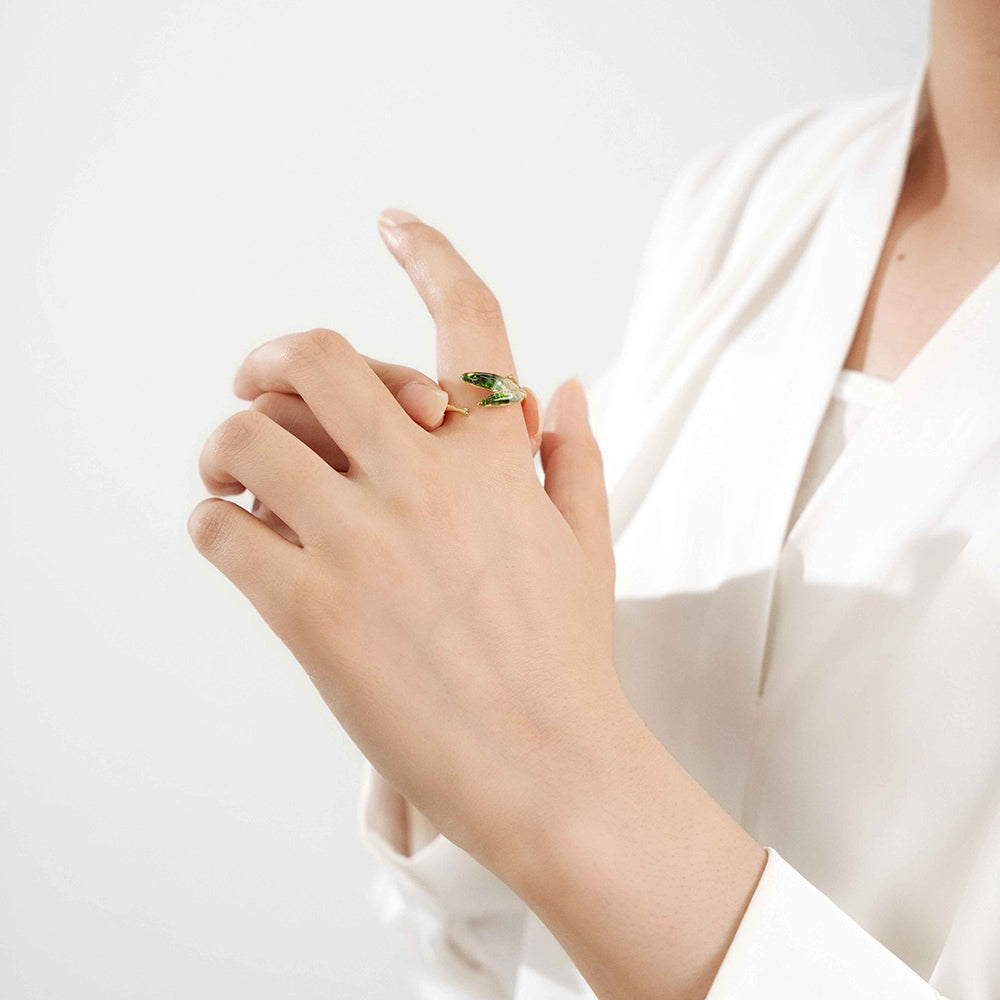 Color Stone Inlay Jade Green Gradient Bamboo Leaf Ring – B Style